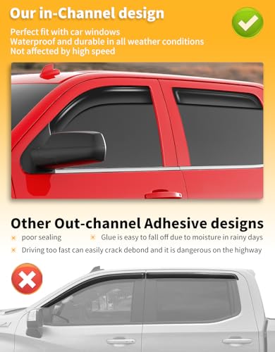 in-Channel Window Rain Guards Fit for 2014-2018 Chevy Chevrolet Silverado/GMC Sierra Crew Cab,Extra Durable Window Visors Window Deflectors Vent Visors Vent Shades Truck Car Accessories-4 pcs - size: Fit for 2014-2018 Silverado/GMC Sierra Crew Cab