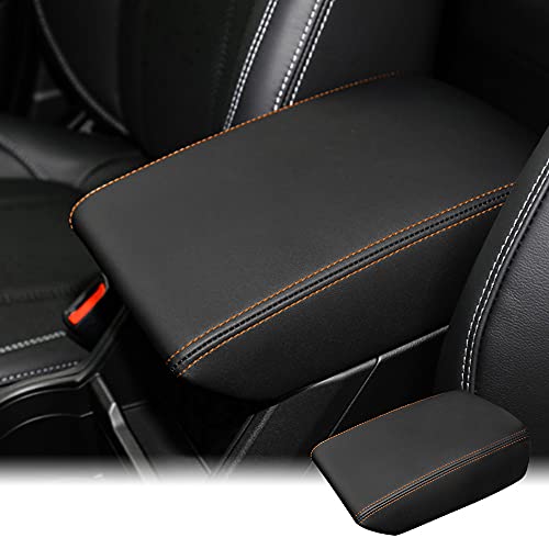 INTGET Car Ceter Console Armrest Cover for 2024 Subaru Forester Accessories 2019 2020 2021 2022 2023 Leather Middle Arm Rest Box Lid Cover Seat Pad Protector(Orange Stitches,2019-2024) - color: Orange Stitches, size: 2019-2024