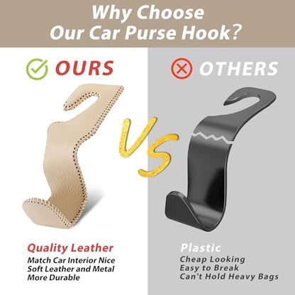 Purse Hook for Car, Purse Holder Car Headrest Hooks Leather for Hanging Purses and Bags, 2 Pack Beige - color: Beige
