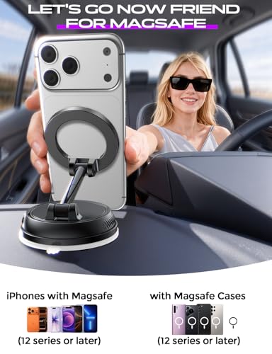 Car Phone Holder for Magsafe,[122+LBS Strongest Suction & 2400gf Magnetic],360° Adjustable,Phone Holders for Your Car,Car Phone Mount,Car Accessories for Your Car/Gym/Mirror Mount for iPhone&Android