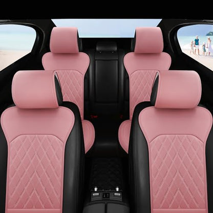 Front Car Seat Covers - Leather Seat Covers with Storage Pocket and Two Belt Pads, Anti-Slip Waterproof Universal Seat Covers for Cars Fit Cars Trucks SUV(Pink,2 Pack) - color: Pink