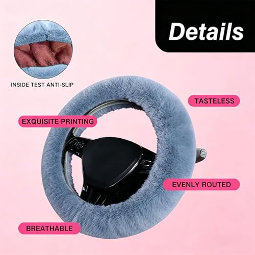 1 Set 6 Pcs Fluffy Car Steering Wheel Cover & Seat Belt Shoulder Pads & Handbrake Cover & Gear Shift Cover Set & Seat Belt Shoulder Pads Faux Wool Universal Fit Car Interior Accessories (Grey) - color: Grey