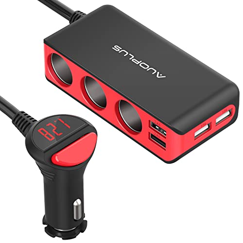 AUOPLUS 120W 3 Socket Cigarette Lighter Splitter Car Charger Adapter, LED Voltage Display Dual 4 USB Chargers(6.8A), Car Charger On/Off Switches 12V for iPhone iPad Samsung GPS Dashcam - color: Black+Red-1
