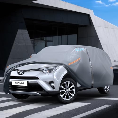 Waterproof Toyota RAV4(2015-2026) Car Cover with Breathable Vents, [2026 Upgrade] Premium Covers with Cotton Liner and Zipper Door, Sun Rain Snow Dust Uv Protection.(Gift with Towel) - color: SUV Car Cover, size: Custom Fit Toyota RAV4+Towel+Bag