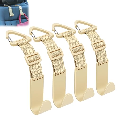 Amooca Headrest Hooks for Car Adjustable 4 Pack Vehicle Seat Back Organizer Storage Hanger Holder for Purse Bags Universal Fit with Clip Beige - color: Beige