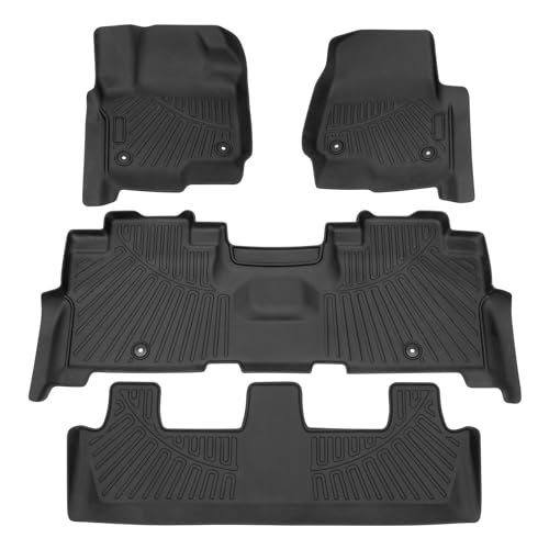 Powerty Floor Mats for 2018-2024 Ford Expedition (Fit for 2nd Row Bench Seat/ 8 Seaters) Accessories All Weather Floor Liner 3D TPE 1st & 2nd Row Floor Mat Heavy-Duty Floor Liners - size: 3)Ford Expedition Bench Seat｜18-24｜1st to 3rd Row