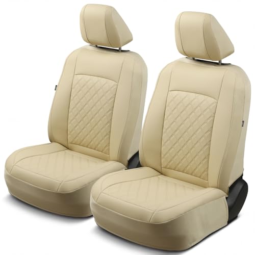 GIANT PANDA 2PCS Front Car Seat Cover for Toyota Rav4 Camry Highlander Corolla Prius Corolla Cross Venza Avalon, Faux Leather Bucket Seat Covers (Beige) - color: Solid Beige-Luxury Edition, size: Two Front