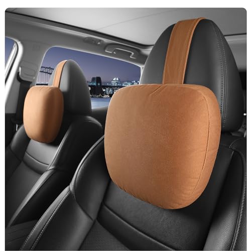2pcs Car Neck Pillow for headrests,Support Drive Seats Head Cushion Pillows,Microfiber Velvet,Plant-Based Polyester,Thickness & Height Adjustable,11.8x7.5,Inner Liner fillable(Orange Brown) - color: Orange Brown, size: Vertical Strap Upgraded Version 2pcs
