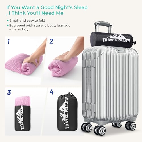 Travel Pillow Memory Foam Pillows, Camping Pillow-Compressible Medium Firm, Breathable Cover, Ideal Backpacking Hiking, Bed Pillows, Airplane and Car (Apricot Pink, S) - color: Apricot Pink, size: S-15.7*9.8in