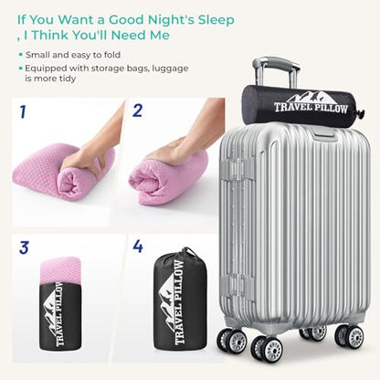 Travel Pillow Memory Foam Pillows, Camping Pillow-Compressible Medium Firm, Breathable Cover, Ideal Backpacking Hiking, Bed Pillows, Airplane and Car (Apricot Pink, M) - color: Apricot Pink, size: M-17.7*11.8in