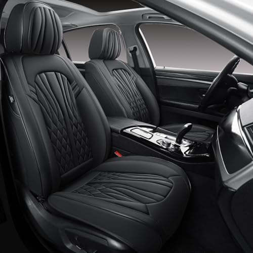 MINGBRON Seat Covers for Cars, Waterproof Seat Covers, Leather Car Seat Covers 2 Pack, Universal Seat Cushion Protector for Most Cars Black - color: Full Black, size: 2 Seat Covers (Front Only)