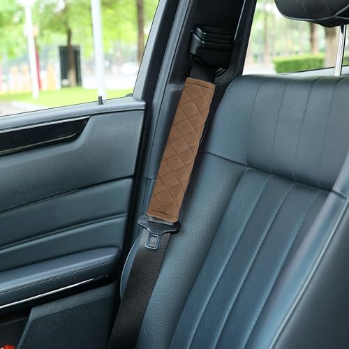 Amooca Automotive Seat Belt Cover Soft Suede Universal Fit Seatbelt Shoulder Pad Neck Protector Cushions for SUV Trucks Airplane Backpack 2 Pack Brown - color: Brown