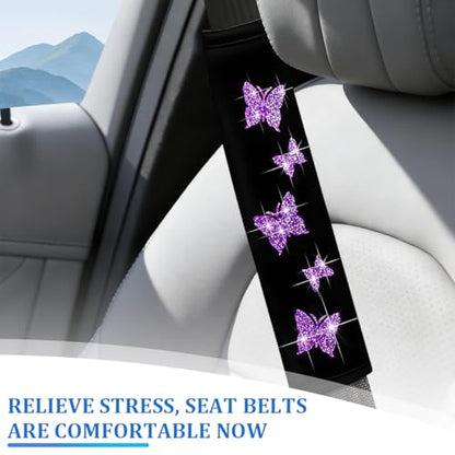 Car Seat Belt Covers, 2PCS Butterfly Soft Vehicle Seatbelt Shoulder Strap Pad Cushions, Comfortable Automotive Interir Harness Pad, Universal for SUV Automobile Truck (Purple) - color: Purple