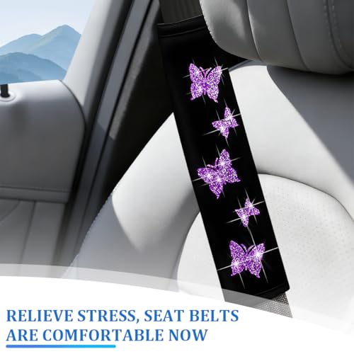 Car Seat Belt Covers, 2PCS Butterfly Soft Vehicle Seatbelt Shoulder Strap Pad Cushions, Comfortable Automotive Interir Harness Pad, Universal for SUV Automobile Truck (Purple) - color: Purple