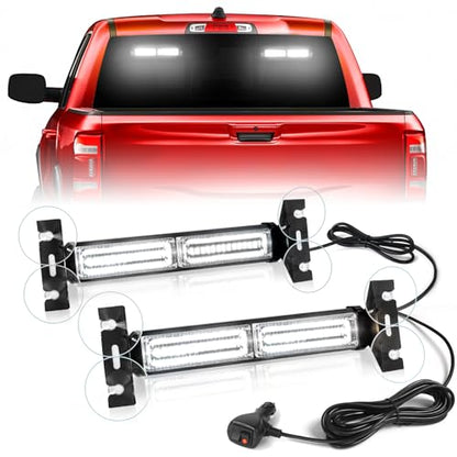 HLauto 1002L Emergency Strobe Traffic Advisor Light Bar: 40 LED Dash Safety Warning Flashing Light, Front/Rear Windshield Visor Lights for Construction Vehicle, Tow/Plow Truck (2x10.7inch, White) - color: White