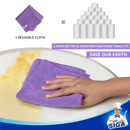 MR.SIGA Microfiber Cleaning Cloths, All-Purpose Microfiber Towels, Streak Free Cleaning Rags, Pack of 12, Purple, Size 32 x 32 cm(12.6 x 12.6 inch) - color: Purple