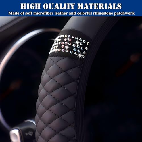 Soft Leather Car Steering Wheel Cover, Universal 15 Inch Colorful Rhinestones Anti-Slip Elastic Steering Wheel Covers for Most Cars, Sparkly Crystal Diamond for Women Girls (Black) - color: Black