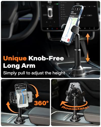 APPS2Car Universal Car Cup Phone Holder | Quick Extension Long Arm | 360° Swivel | Adjustable for iPhone, Samsung, Google, and All Smartphones | Stable & No Shake Design - color: Black