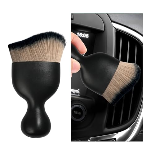 Dickno Car Interior Dust Brush, Soft Scratch Free Auto Detailing Brushes, Universal Vehicle Interior Cleaning Tool for Automotive Dashboard, Air Vents, Leather(Brown & Black) - color: Brown & Black, size: 1 PCS