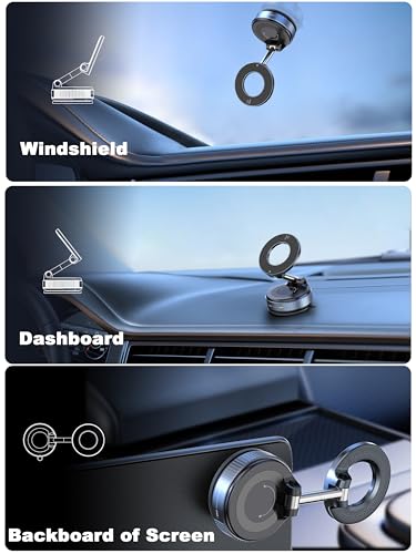 snanlen Upgraded 360° Nano Gel Vacuum Magnetic Phone Holder, 108+LBS Heavy Duty Suction Cup Phone Mount for Car Dashboard & Windshield, 3000gf MagSafe Compatible with iPhone 17/16 Pro Max - color: Black