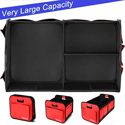 Homeve Trunk Organizer, Car Storage, Reinforced Handles, Collapsible Multi-Compartment, Foldable, Waterproof, Sturdy, 600D Oxford Polyester For Car, SUV, Mini-Van, Red, 2 Compart | Collapsible, Reinforced Handles, Foldable, Waterproof, Suitable for Any Ca
