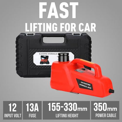 EFFIROSO Electric Car Jack 5 Ton/11000lbs 12V Lightweight Hydraulic Car Lift with 6.1-17.7 Inches for SUV Sedan Truck Repair Tools for Tire Change Replacement - color: Red