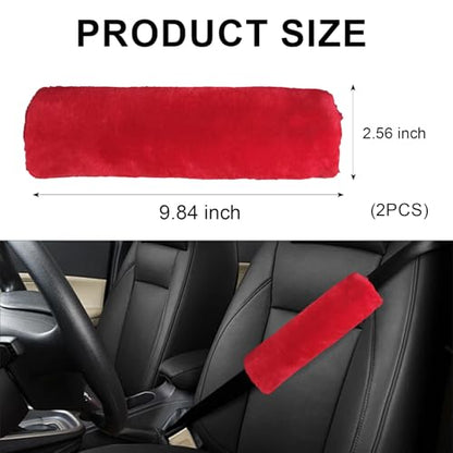 2 Pack Car Seatbelt Covers Shoulder Pad, Soft Faux Sheepskin Seat Belt Shoulder Cover for a Comfortable Driving, Seat Belt Shoulder Strap Covers Helps Protect Your Neck and Shoulder (Red) - color: Red