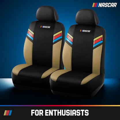 NASCAR Car Seat Covers, Beige Leather and Mesh Seat Covers, Universal Fit Front Seat Covers for Cars with Airbag-Compatible Design, Durable Racing-Inspired Car Interior for Cars, Trucks & SUVs - color: Beige
