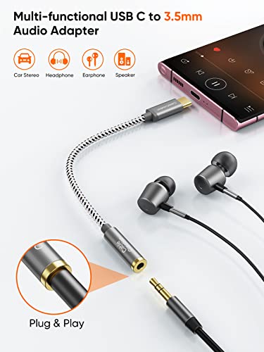 CableCreation USB C to 3.5mm Audio Adapter, Type C to Headphone Adapter, USB C to Aux 24bit/96kHz HiFi DAC Cable for iPhone 16 15 Pro Max/15 Pro/15 Plus, iPad, Galaxy S24 S23 Ultra, Pixel 9, 0.33 ft - style: USB C+3.5mm Audio (1-Port)