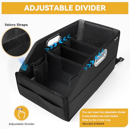 Car Seat Organizer for Back Seats&Front-Foldable PU Leather Storage with Adjustable Dividers,2 Cup Holders&7 Mesh Pockets-Detachable Design with Metal Handles for Kids Travel,Toys,Snacks