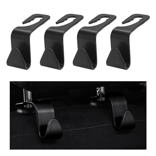 Yourkar 4 PCS Car Seat Headrest Hooks, Auto Seat Hook Hangers Storage Organizer, Back Seat Hanger for Car Handbag Clothes Coats Grocery Bags, Universal Interior Car Accessories (Black) - color: Black