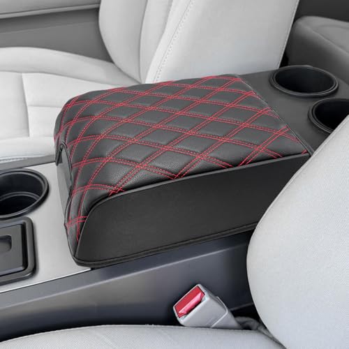 KBH Center Console Armrest Cover for F150 2004-2014, Lincoln Mark LT 2006-2008, Ford Expedition 2007-2017, Anti-Scratch, Black-Red Stitch (Fits Bucket Seat Console Only) - size: Bucket Seat, 04-14 F150, Red Stitch