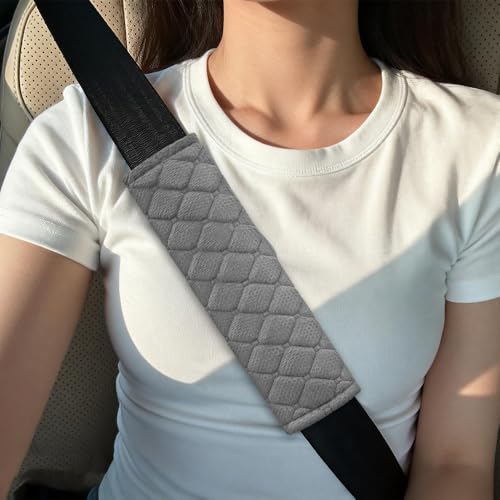 2PCS Car Seat Belt Pads Cover, Fluffy Car Seatbelt Covers, Soft Car Seat Belt Strap Cushion Protect Your Neck and Shoulder, Driving Seat Belt Shoulder Strap Cover for Most Autos (Grey) - color: Grey