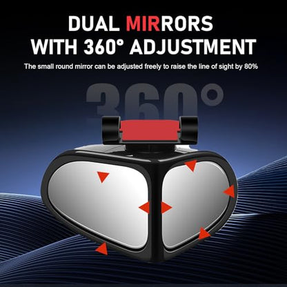 2PCS Car Blind Spot Mirrors, Double-Sided 360° Adjustable Rotating Rear View Mirror, HD Glass Wide Angle Auxiliary Blindspot Mirror, Universal for Most Car