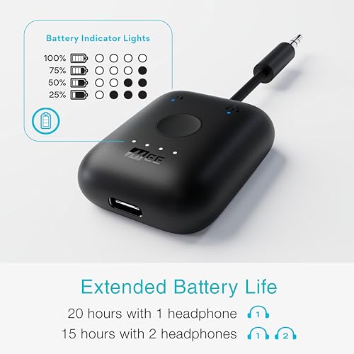 MEE Audio Connect Air in-Flight Bluetooth Wireless Audio Transmitter Adapter for up to 2 AirPods/Other Headphones; Works with All 3.5mm Aux Jacks on Airplanes, Gym Equipment, TVs, & Gaming Consoles - color: Black, style: Connect Air