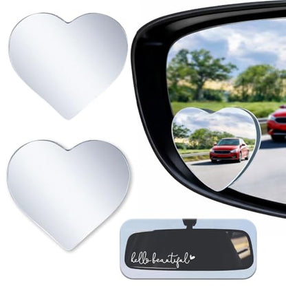 Blind Spot Mirrors, Heart Shaped HD Glass Frameless Convex Rear View Mirrors, Wide Angle Adjustable Stick for Side Mirror, Automotive Exterior Accessories for Car, SUV & Trucks, Pack of 2