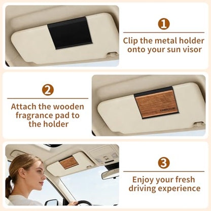 4 Pack Wood Car Air Freshener, Car Odor Eliminator, Essential Oils Clean Ingredients Long Lasting Scent, Vehicle Scent Diffuser Refill with Metal Clip for Truck SUV Sedans (Teak-Amber-Cabana-Grove)
