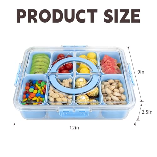 Divided Serving Tray with Lid and Handle,8 Compartments Snacks Box,Snack Fruit Veggie Tray,Portable Platter for Candy Fruits Nuts Snack Party Entertaining Picnic (Blue) - color: Blue-new-1