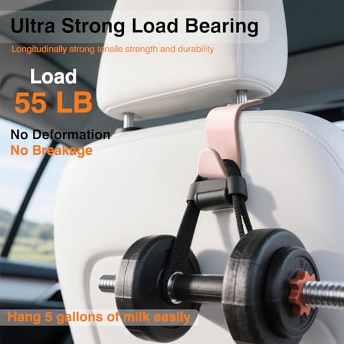 Car Seat Hooks & Purse Holder - 4 Pack Boxed,55 lb Heavy Duty,Eco PP Car Hooks for Purse/Bag/Baby Gear/Gym Bag/Groceries/Cup/,Fits 0.32-0.55”Car Headrest Rods (Pink) - color: Pink