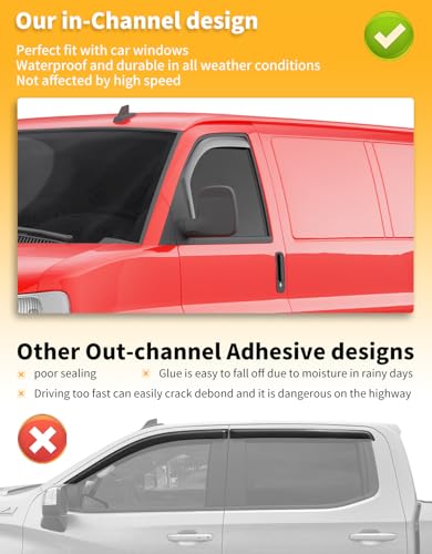 in-Channel Window Rain Guards Fit for 1996-2026 Chevy Express Van & GMC Savana 2500 3500, Extra Durable Window Visors Window Deflectors Vent Shades Car Accessories - size: For Chevy Express Van/GMC Savana 1996-2026