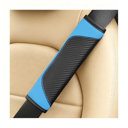 2PCS Carbon Fiber Car Seat Belt Cover, Leather Comfortable Soft Vehicle Seatbelt Pad for Shoulder & Neck, Automotive Interior Seat Strap Cushion Mat, Universal Fit (Black/Blue) - color: Black/Blue