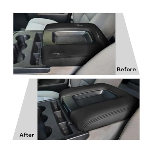 Priprilod Leather with Black Stitch Center Console Leather Lid Armrest Cover Replacement Black（#H3B or 4AA or H0U） Compatible with Chevy Silverado GMC Sierra 2014 2015 2016 2017 2018 - color: Black with Black Stitch
