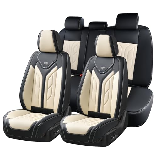 Coverado Seat Covers, Car Seat Covers Full Set, Leather Seat Covers for Cars, Automotive Seat Covers Car Seat Protector Car Accessories Fit for Most Sedans SUV Pick-up Truck(Black&Beige) - color: Black&Beige, size: FullSet