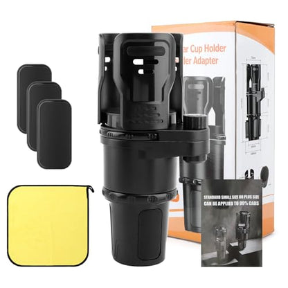 2 in 1 Car Cup Holder Expander, Multifunctional Expandable Car Cup with 360° Rotating Cup Holder Adapter Extender for Car with Adjustable Base Cup Holder Organizer for Large Water Cups and Drinks