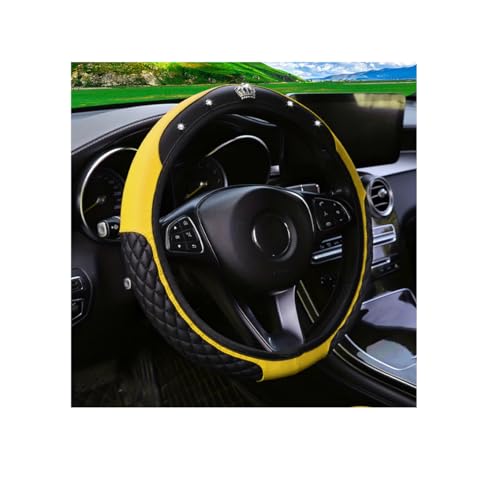 Bling Car Steering Wheel Cover, Diamond Leather Crystal Rhinestones Vehicles Steering Wheel Protector, Sparkling Anti-Slip Automotive Interior Decoration Accessories, Universal Fit (Yellow) - color: Yellow