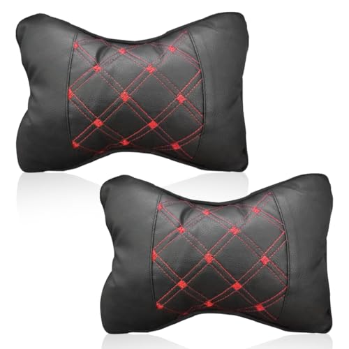 2PCS Car Neck Pillow, Soft Comfortable Headrest Pillow with Adjustable Strap, Car Seat Head Rest Cushion Pad, Universal Automotive Interior Accessory for Driving Fatigue Relief (Red/Black) - color: Red/Black