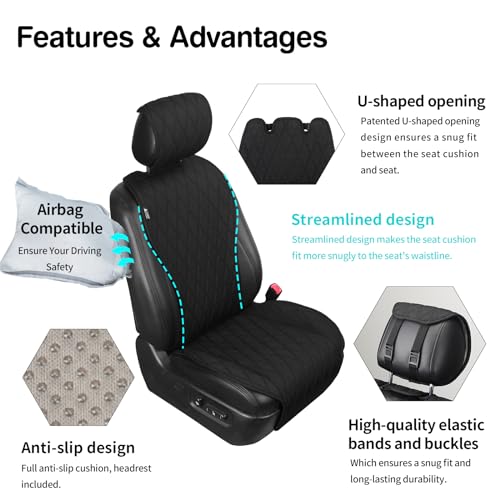 2pcs Sideless Car Seat Covers for All Seasons - Breathable Front Seats Cushions Non-Slip Bottom with Headrest Protectors - Universal Carseat Cover Fits for Most Vehicles Cars Van SUV Truck Black - color: Front Black