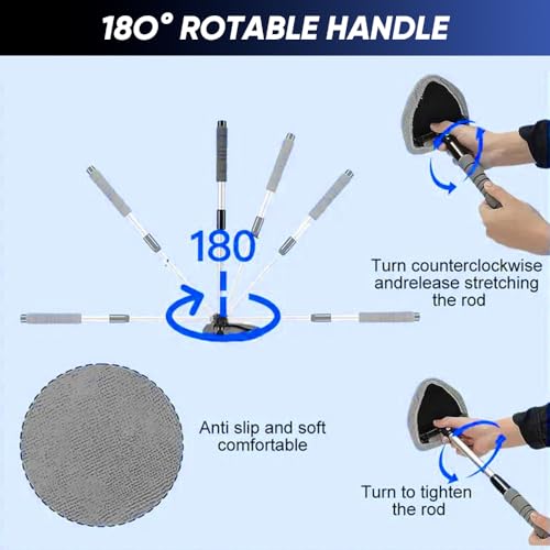 SakerPlus Telescopic Microfiber Glass Car Defroster Brush, 180° Rotating Head and Retractable Handle Multi-Surface Cleaner for Windows, Mirrors, Tiles (Blue) - color: Blue