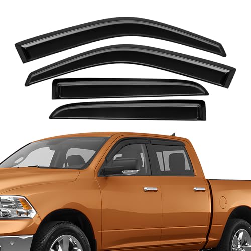 Rain Guards Fit for Dodge Ram 1500 Crew Cab 2009 2010 2011 2012 2013 2014 2015 2016 2017 2018, Tape-On Side Window Deflector Durable 2009-2018 Ram 1500 Crew Cab Rain Guard Black 4 PCS - size: Fit for Dodge Ram 1500 Crew Cab 2009-2018