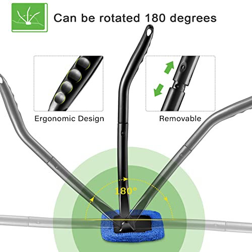 Frienda 2 Set Windshield Cleaner Tool Inside Car Windshield Cleaning Wand Auto Window Cleaner with Detachable Handle, 8 Reusable Microfiber Pads and 2 Spray Bottles for Car Interior(Blue, Green) - color: Blue, Green